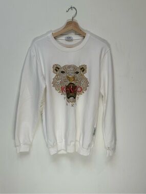 Kenzo Cream Sweatshirt with Gold and Red Tiger Embroidery
